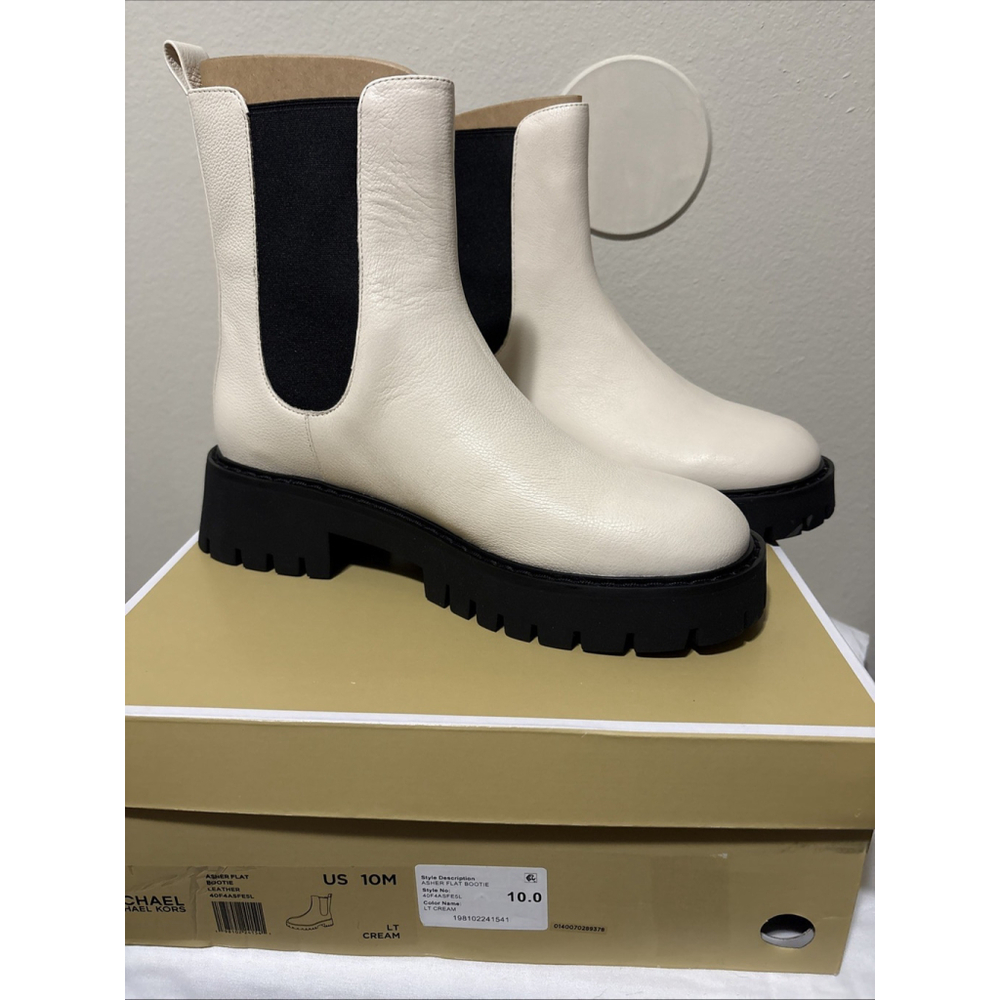 Michael Kors Asher 40F4ASFE5L Boot Women 10 LT Cream Leather Ankle